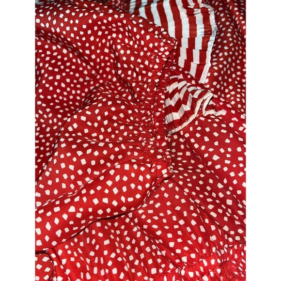 Vintage Assorti For Susan Freis Red/White Dress Pleated Flowy Ruffle 80s‎ S/M - Picture 9 of 16